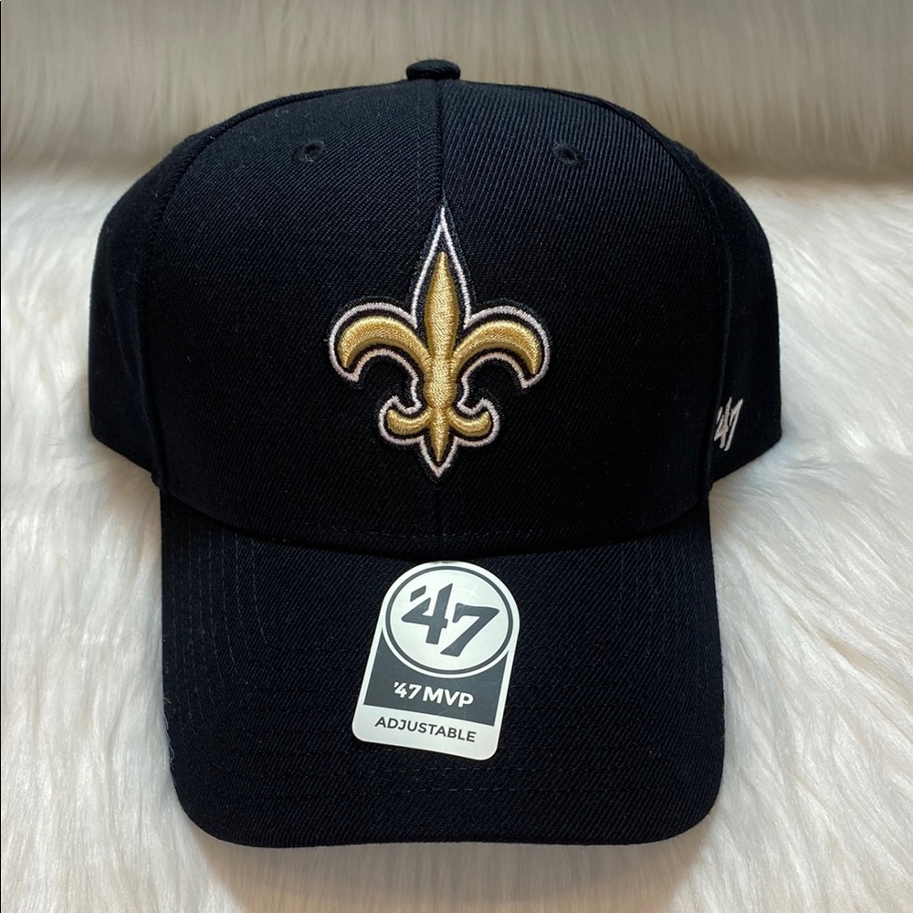 New Orleans SAINTS Fleur de Lis Black+Gold Acrylic & Wool Adjustable NFL Cap NWT